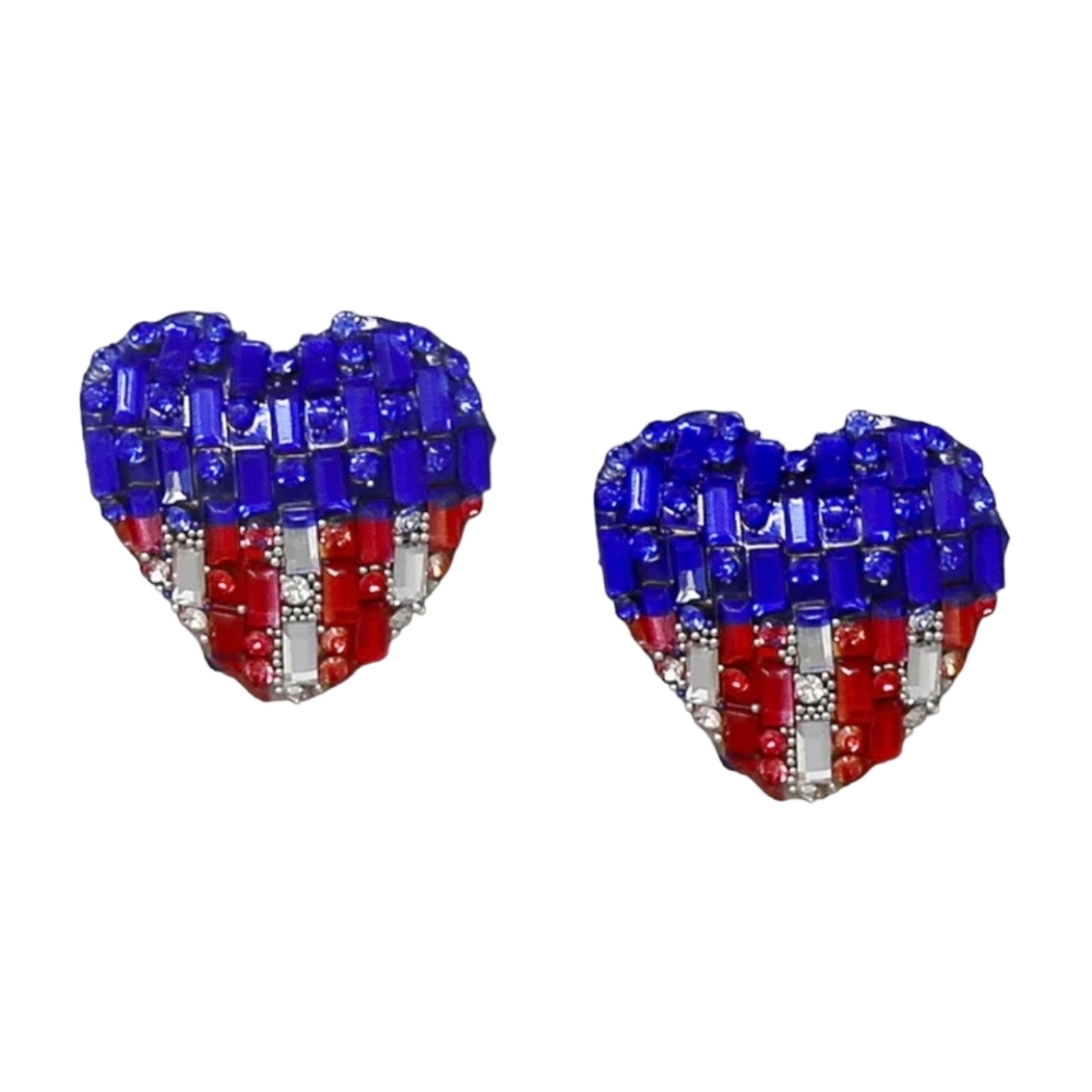 American Flag Heart Shape Stud Earrings